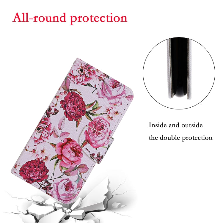 For Samsung Galaxy A12 Colored Drawing Pattern Horizontal Flip Leather Case with Holder & Card Slots & Wallet & Lanyard(Peonies) by buy2fix