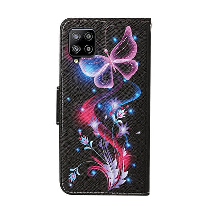 For Samsung Galaxy A12 Colored Drawing Pattern Horizontal Flip Leather Case with Holder & Card Slots & Wallet & Lanyard(Fluorescent Butterfly) by buy2fix