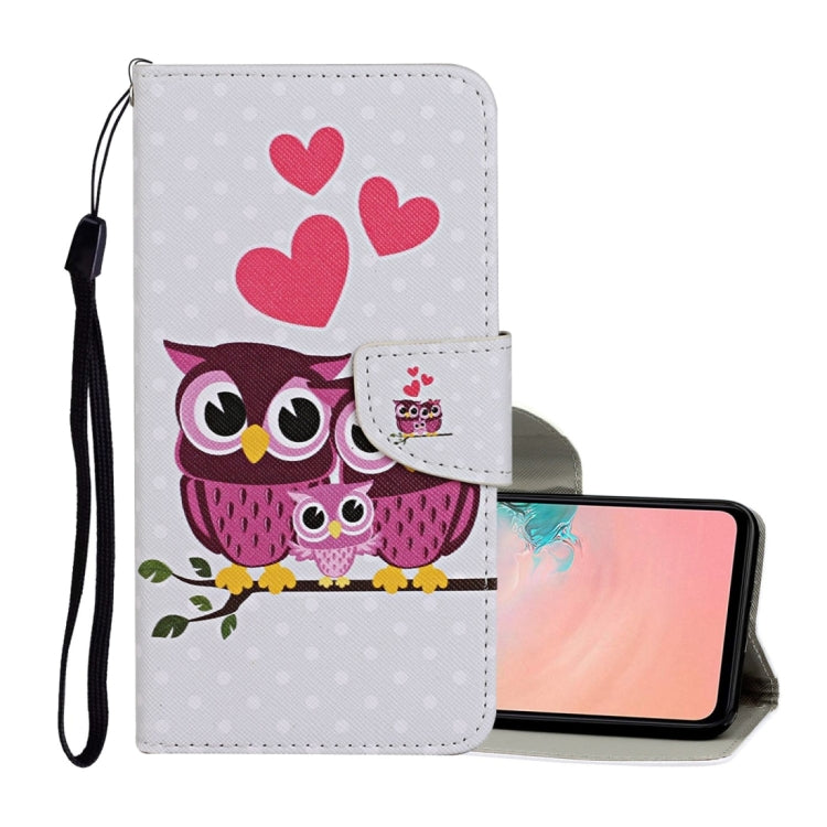 For Samsung Galaxy A12 Colored Drawing Pattern Horizontal Flip Leather Case with Holder & Card Slots & Wallet & Lanyard(Owl Family) by buy2fix