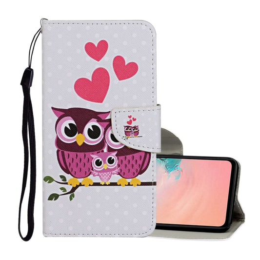For Samsung Galaxy A12 Colored Drawing Pattern Horizontal Flip Leather Case with Holder & Card Slots & Wallet & Lanyard(Owl Family) by buy2fix