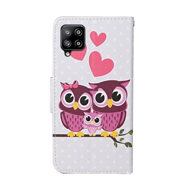 For Samsung Galaxy A12 Colored Drawing Pattern Horizontal Flip Leather Case with Holder & Card Slots & Wallet & Lanyard(Owl Family) by buy2fix