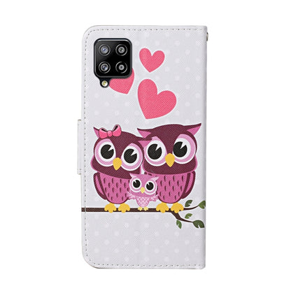For Samsung Galaxy A12 Colored Drawing Pattern Horizontal Flip Leather Case with Holder & Card Slots & Wallet & Lanyard(Owl Family) by buy2fix