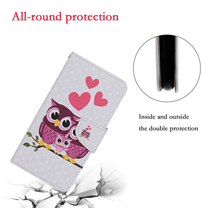 For Samsung Galaxy A12 Colored Drawing Pattern Horizontal Flip Leather Case with Holder & Card Slots & Wallet & Lanyard(Owl Family) by buy2fix