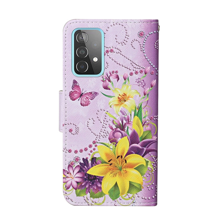 For Samsung Galaxy A52 5G / 4G Colored Drawing Pattern Horizontal Flip Leather Case with Holder & Card Slots & Wallet & Lanyard(Yellow Flower Butterfly) by buy2fix