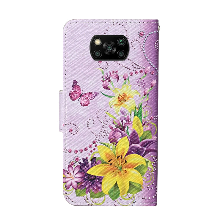 For Xiaomi Poco X3 NFC Colored Drawing Pattern Horizontal Flip Leather Case with Holder & Card Slots & Wallet & Lanyard(Yellow Flower Butterfly) - Xiaomi Cases by buy2fix | Online Shopping UK | buy2fix