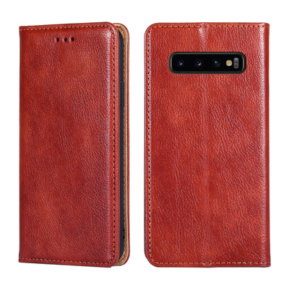For Samsung Galaxy S10+ PU + TPU Gloss Oil Solid Color Magnetic Horizontal Flip Leather Case with Holder & Card Slot & Wallet(Brown) by buy2fix