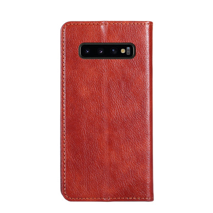 For Samsung Galaxy S10+ PU + TPU Gloss Oil Solid Color Magnetic Horizontal Flip Leather Case with Holder & Card Slot & Wallet(Brown) by buy2fix