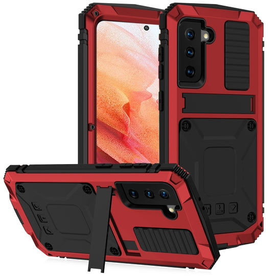 For Samsung Galaxy S21 5G R-JUST Shockproof Waterproof Dust-proof Metal + Silicone Protective Case with Holder(Red)