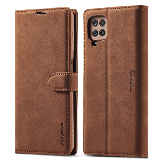 For Samsung Galaxy A12 Forwenw F1 Series Matte Strong Magnetism Horizontal Flip Leather Case with Holder & Card Slots & Wallet & Photo Frame(Brown) - Galaxy Phone Cases by Forwenw | Online Shopping UK | buy2fix