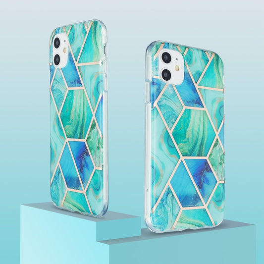 For iPhone 11 3D Electroplating Marble Pattern TPU Protective Case (Green Blue) - iPhone 11 Cases by buy2fix | Online Shopping UK | buy2fix