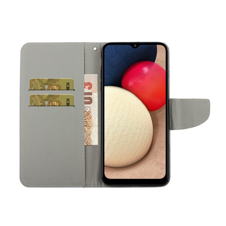 For Samsung Galaxy A02s Coloured Drawing Pattern Horizontal Flip PU Leather Case with Holder & Card Slots & Wallet & Lanyard(Purple Butterfly) by buy2fix