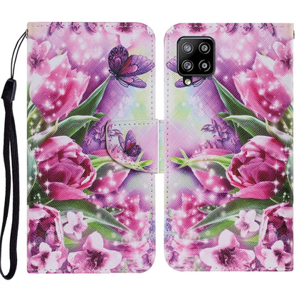 For Samsung Galaxy A12 Coloured Drawing Pattern Horizontal Flip PU Leather Case with Holder & Card Slots & Wallet & Lanyard(Rose Butterfly) by buy2fix