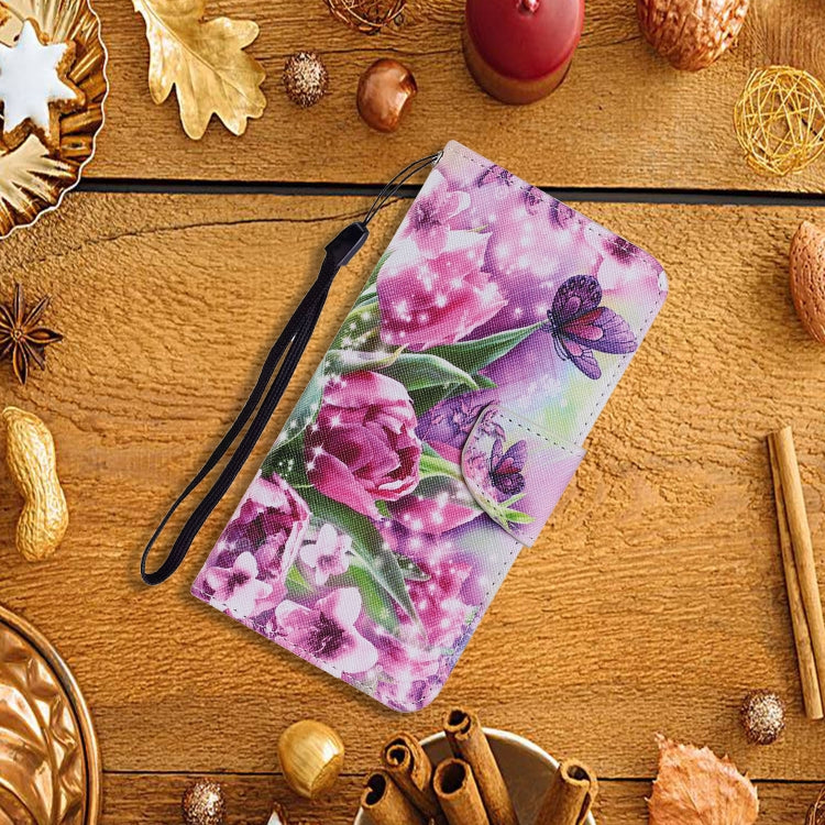 For Samsung Galaxy A12 Coloured Drawing Pattern Horizontal Flip PU Leather Case with Holder & Card Slots & Wallet & Lanyard(Rose Butterfly) by buy2fix