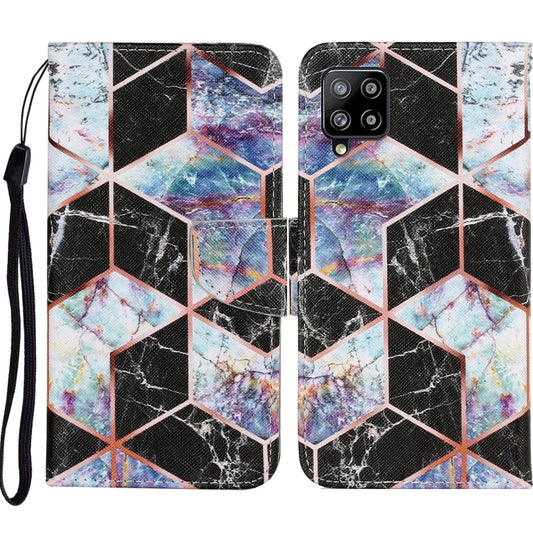 For Samsung Galaxy A12 Coloured Drawing Pattern Horizontal Flip PU Leather Case with Holder & Card Slots & Wallet & Lanyard(Black Marble) by buy2fix