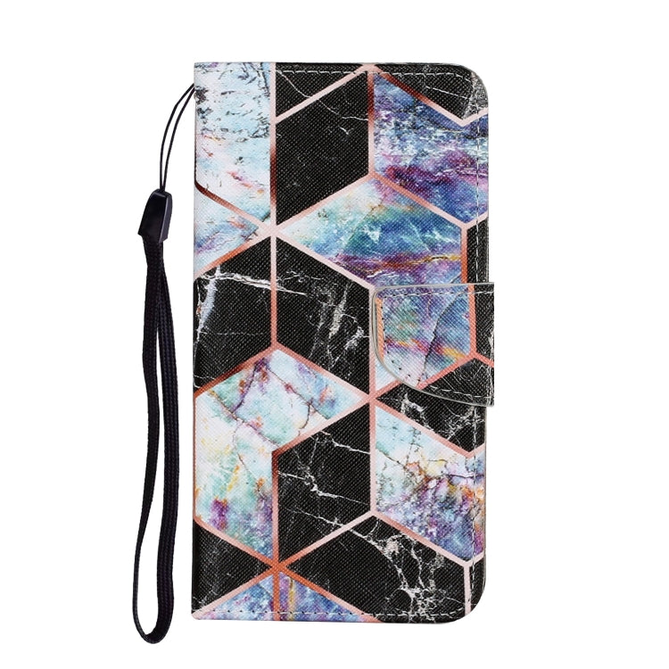 For Samsung Galaxy A12 Coloured Drawing Pattern Horizontal Flip PU Leather Case with Holder & Card Slots & Wallet & Lanyard(Black Marble) by buy2fix