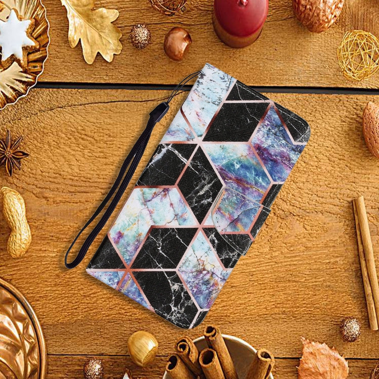 For Samsung Galaxy A12 Coloured Drawing Pattern Horizontal Flip PU Leather Case with Holder & Card Slots & Wallet & Lanyard(Black Marble) by buy2fix