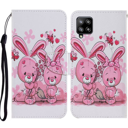 For Samsung Galaxy A12 Coloured Drawing Pattern Horizontal Flip PU Leather Case with Holder & Card Slots & Wallet & Lanyard(Cute Rabbit) by buy2fix