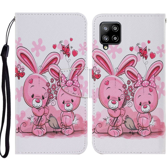 For Samsung Galaxy A12 Coloured Drawing Pattern Horizontal Flip PU Leather Case with Holder & Card Slots & Wallet & Lanyard(Cute Rabbit) by buy2fix
