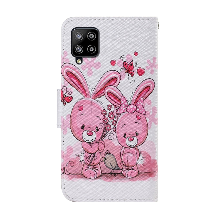 For Samsung Galaxy A12 Coloured Drawing Pattern Horizontal Flip PU Leather Case with Holder & Card Slots & Wallet & Lanyard(Cute Rabbit) by buy2fix