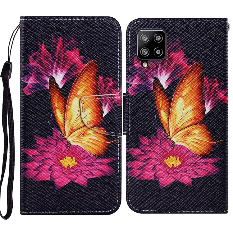 For Samsung Galaxy A12 Coloured Drawing Pattern Horizontal Flip PU Leather Case with Holder & Card Slots & Wallet & Lanyard(Big Golden Butterfly) by buy2fix