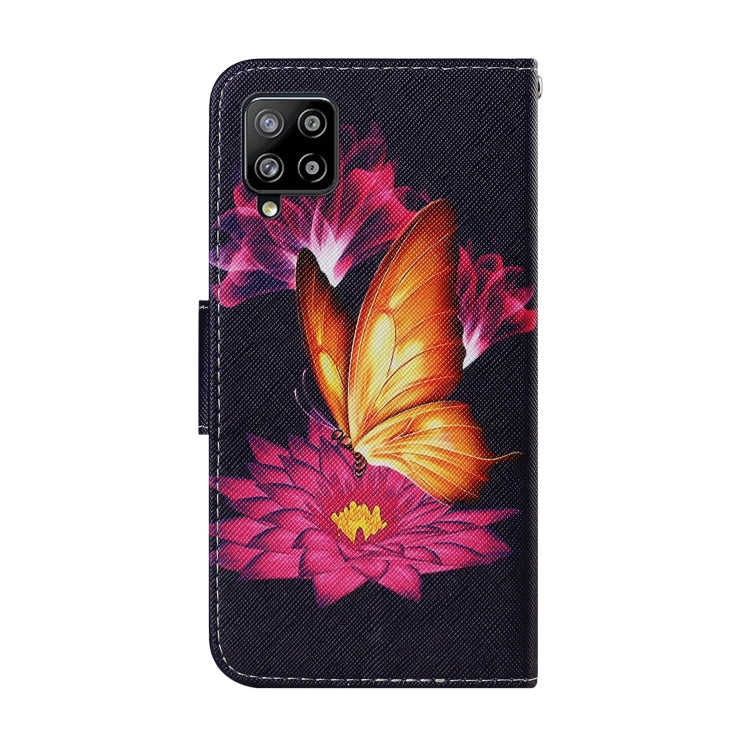 For Samsung Galaxy A12 Coloured Drawing Pattern Horizontal Flip PU Leather Case with Holder & Card Slots & Wallet & Lanyard(Big Golden Butterfly) by buy2fix