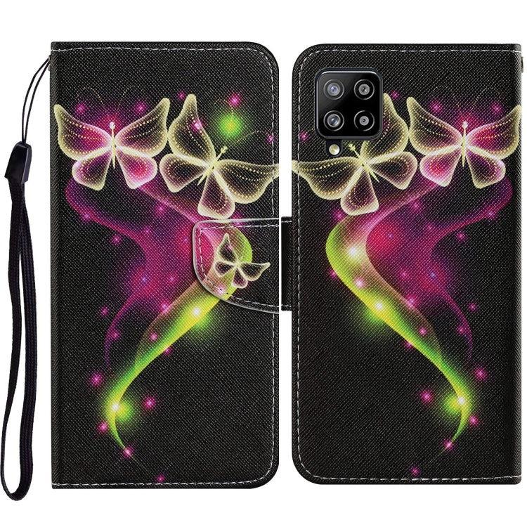 For Samsung Galaxy A12 Coloured Drawing Pattern Horizontal Flip PU Leather Case with Holder & Card Slots & Wallet & Lanyard(Couple Butterfly) by buy2fix