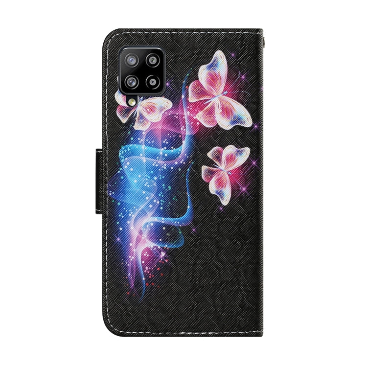 For Samsung Galaxy A12 Coloured Drawing Pattern Horizontal Flip PU Leather Case with Holder & Card Slots & Wallet & Lanyard(Three Fluorescent Butterflies) by buy2fix