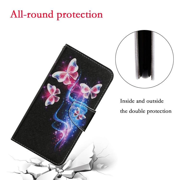 For Samsung Galaxy A12 Coloured Drawing Pattern Horizontal Flip PU Leather Case with Holder & Card Slots & Wallet & Lanyard(Three Fluorescent Butterflies) by buy2fix