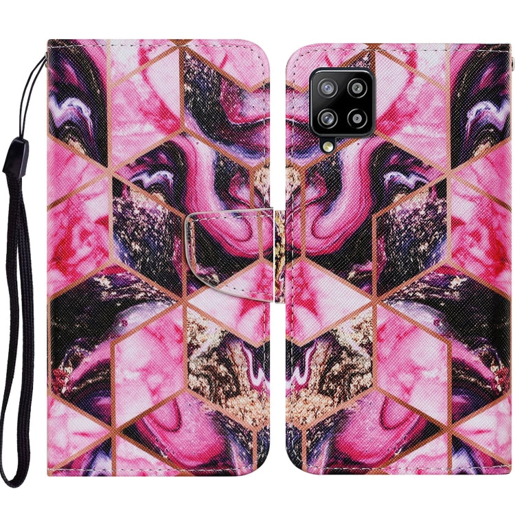 For Samsung Galaxy A12 Coloured Drawing Pattern Horizontal Flip PU Leather Case with Holder & Card Slots & Wallet & Lanyard(Purple Marble) by buy2fix