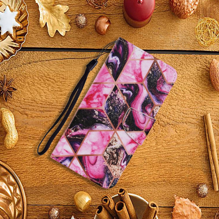 For Samsung Galaxy A12 Coloured Drawing Pattern Horizontal Flip PU Leather Case with Holder & Card Slots & Wallet & Lanyard(Purple Marble) by buy2fix