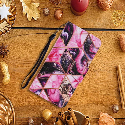 For Samsung Galaxy A12 Coloured Drawing Pattern Horizontal Flip PU Leather Case with Holder & Card Slots & Wallet & Lanyard(Purple Marble) by buy2fix