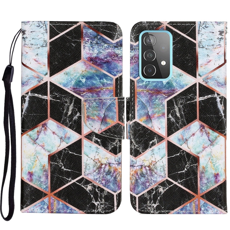 For Samsung Galaxy A52 5G / 4G Coloured Drawing Pattern Horizontal Flip PU Leather Case with Holder & Card Slots & Wallet & Lanyard(Black Marble) by buy2fix