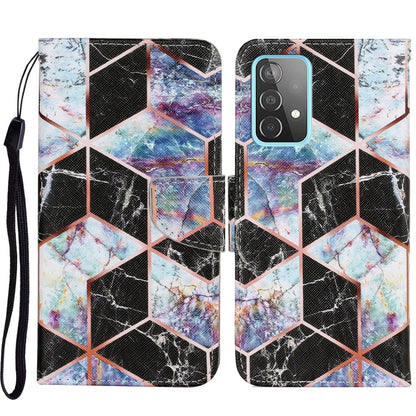 For Samsung Galaxy A52 5G / 4G Coloured Drawing Pattern Horizontal Flip PU Leather Case with Holder & Card Slots & Wallet & Lanyard(Black Marble) by buy2fix