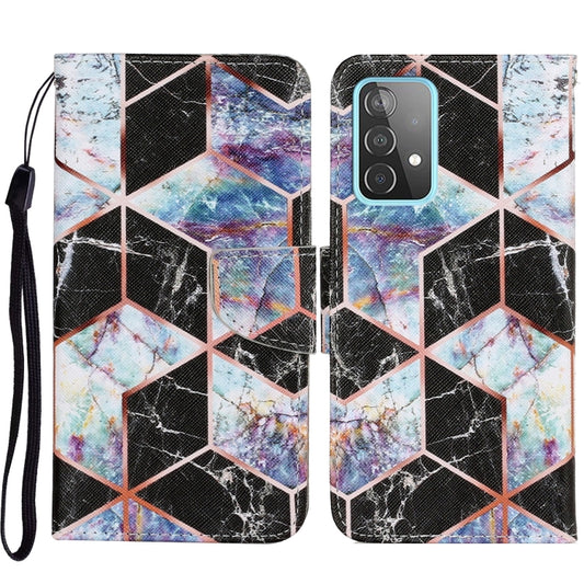 For Samsung Galaxy A52 5G / 4G Coloured Drawing Pattern Horizontal Flip PU Leather Case with Holder & Card Slots & Wallet & Lanyard(Black Marble) by buy2fix