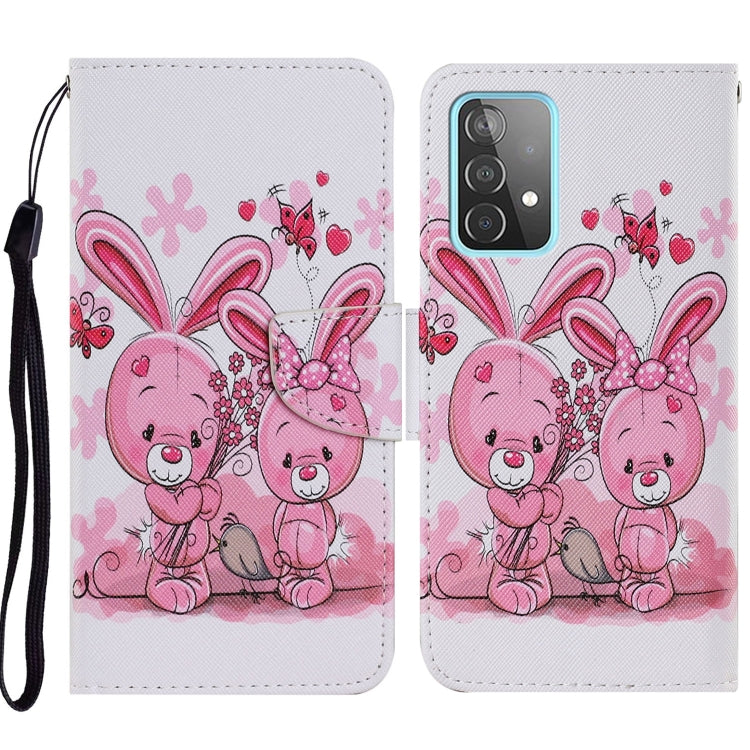 For Samsung Galaxy A52 5G / 4G Coloured Drawing Pattern Horizontal Flip PU Leather Case with Holder & Card Slots & Wallet & Lanyard(Cute Rabbit) by buy2fix
