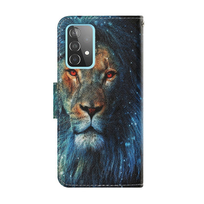 For Samsung Galaxy A52 5G / 4G Coloured Drawing Pattern Horizontal Flip PU Leather Case with Holder & Card Slots & Wallet & Lanyard(Lion) by buy2fix