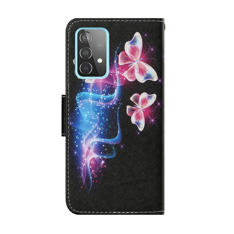 For Samsung Galaxy A52 5G / 4G Coloured Drawing Pattern Horizontal Flip PU Leather Case with Holder & Card Slots & Wallet & Lanyard(Three Fluorescent Butterflies) by buy2fix