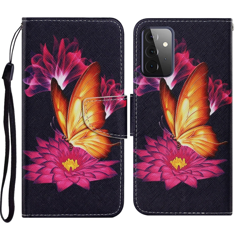 For Samsung Galaxy A72 5G / 4G Coloured Drawing Pattern Horizontal Flip PU Leather Case with Holder & Card Slots & Wallet & Lanyard(Big Golden Butterfly) by buy2fix