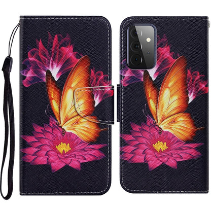 For Samsung Galaxy A72 5G / 4G Coloured Drawing Pattern Horizontal Flip PU Leather Case with Holder & Card Slots & Wallet & Lanyard(Big Golden Butterfly) by buy2fix
