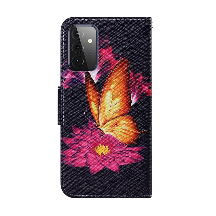 For Samsung Galaxy A72 5G / 4G Coloured Drawing Pattern Horizontal Flip PU Leather Case with Holder & Card Slots & Wallet & Lanyard(Big Golden Butterfly) by buy2fix