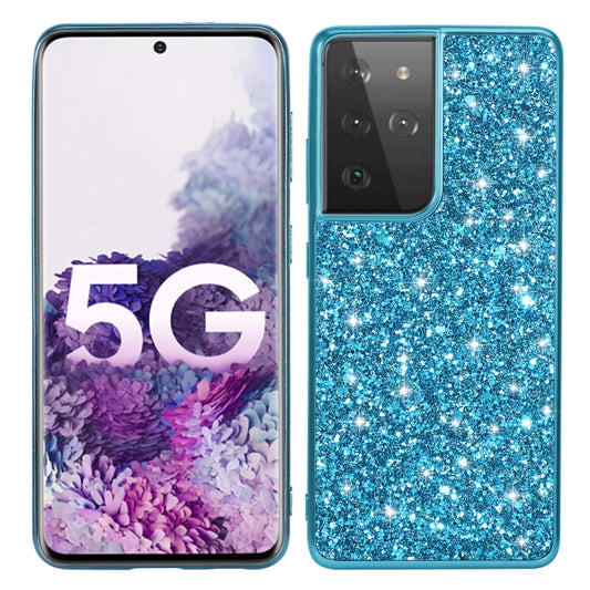 For Samsung Galaxy S21 Ultra 5G Glitter Powder Shockproof TPU Protective Case(Blue) - Galaxy S21 Ultra 5G Cases by buy2fix | Online Shopping UK | buy2fix