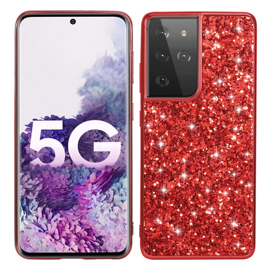 For Samsung Galaxy S21 Ultra 5G Glitter Powder Shockproof TPU Protective Case(Red) - Galaxy S21 Ultra 5G Cases by buy2fix | Online Shopping UK | buy2fix