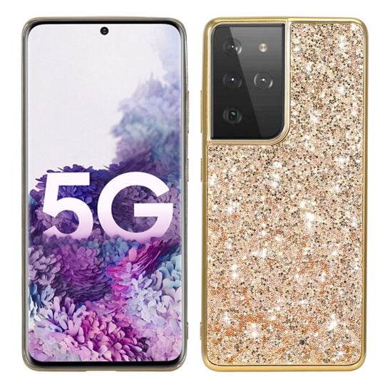 For Samsung Galaxy S21 Ultra 5G Glitter Powder Shockproof TPU Protective Case(Gold)