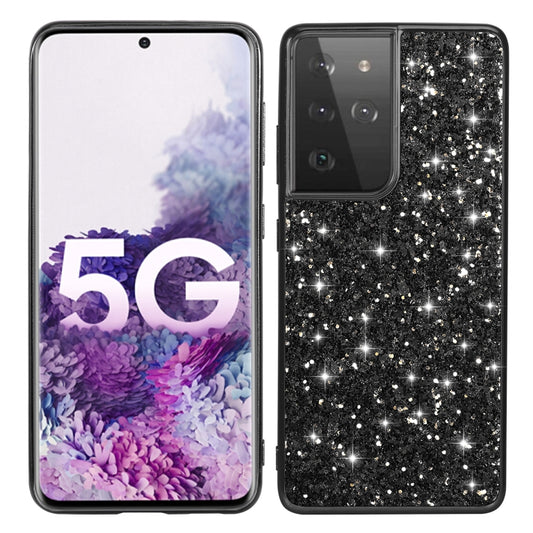 For Samsung Galaxy S21 Ultra 5G Glitter Powder Shockproof TPU Protective Case(Black) - Galaxy S21 Ultra 5G Cases by buy2fix | Online Shopping UK | buy2fix