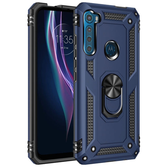 For Motorola Moto One Fusion Plus Shockproof TPU + PC Protective Case with 360 Degree Rotating Holder(Blue)