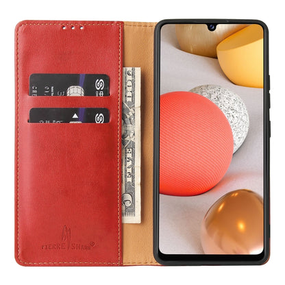 For Samsung Galaxy A42 5G Fierre Shann PU Leather Texture Horizontal Flip Case with Holder & Card Slots & Wallet(Red) by FIERRE SHANN