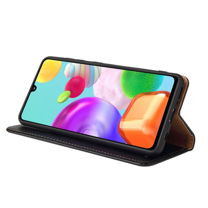 For Samsung Galaxy A41 Fierre Shann PU Leather Texture Horizontal Flip Case with Holder & Card Slots & Wallet(Black) by FIERRE SHANN