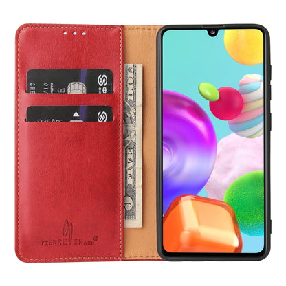 For Samsung Galaxy A41 Fierre Shann PU Leather Texture Horizontal Flip Case with Holder & Card Slots & Wallet(Red) - Galaxy Phone Cases by FIERRE SHANN | Online Shopping UK | buy2fix