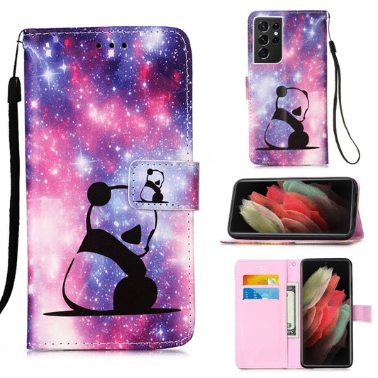 For Samsung Galaxy S21 Ultra 5G Colored Drawing Pattern Plain Weave Horizontal Flip Leather Case with Holder & Card Slot & Wallet & Lanyard(Baby Panda) - Galaxy S21 Ultra 5G Cases by buy2fix | Online Shopping UK | buy2fix