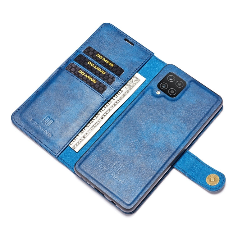 For Samsung Galaxy A12 DG.MING Crazy Horse Texture Flip Detachable Magnetic Leather Case with Holder & Card Slots & Wallet(Blue) - Galaxy Phone Cases by DG.MING | Online Shopping UK | buy2fix